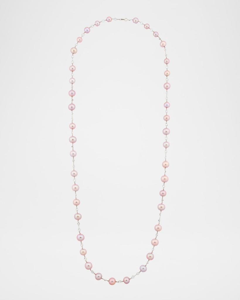 BELPEARL 18K White Gold Freshwater Pearl and Moonstone Necklace, 42"L