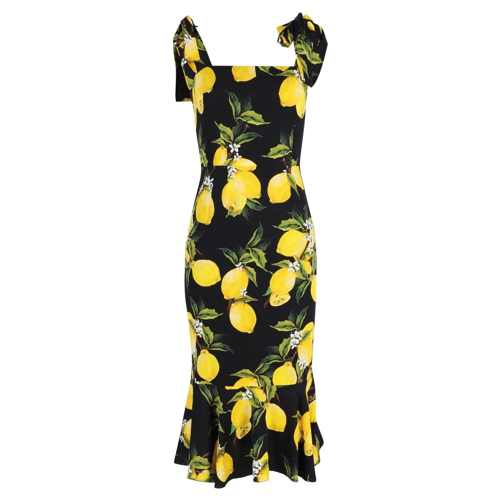 Dolce & Gabbana Dolce & Gabbana Lemon Print Midi Dress in Yellow and Black Silk 1
