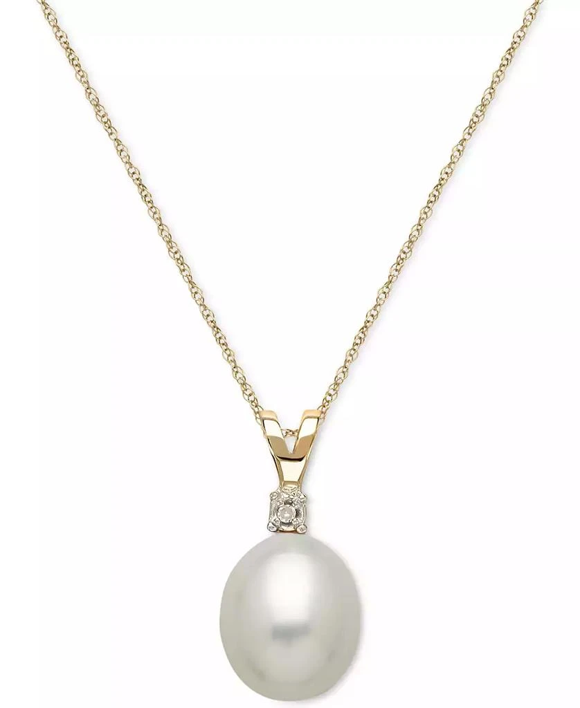 Honora Cultured Freshwater Pearl (8mm) and Diamond Accent Pendant Necklace in 14k Gold 1