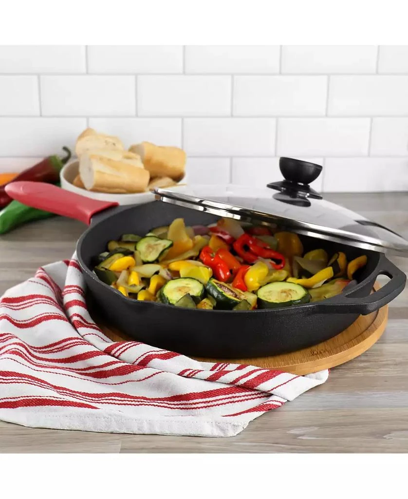 MegaChef 12 Inch Pre-Seasoned Cast Iron Skillet with Tempered Glass Lid 8