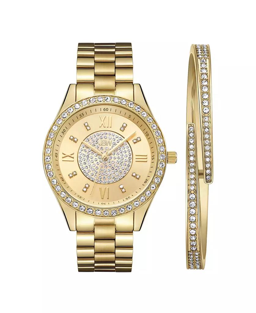 Jbw Women's Mondrian Jewelry Set Diamond (1/6 ct.t.w.) 18k Gold Plated Stainless Steel Watch