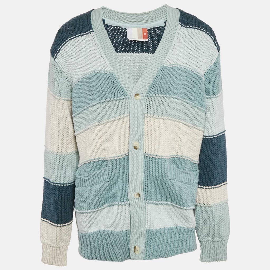 Kith Kith Blue Intarsia Cotton Knit Button Front Cardigan XL