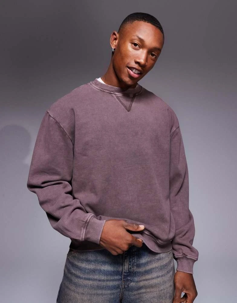 ASOS ASOS DESIGN boxy oversized sweatshirt in washed dark brown 1