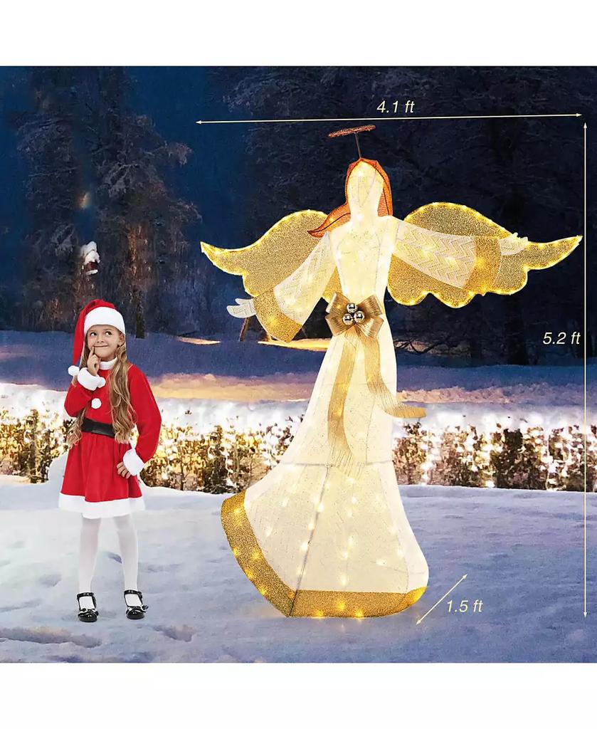 Costway 5.2 FT Lighted Angel with Halo & Bow Zip Ties & Ground Stakes 180 LED Lights