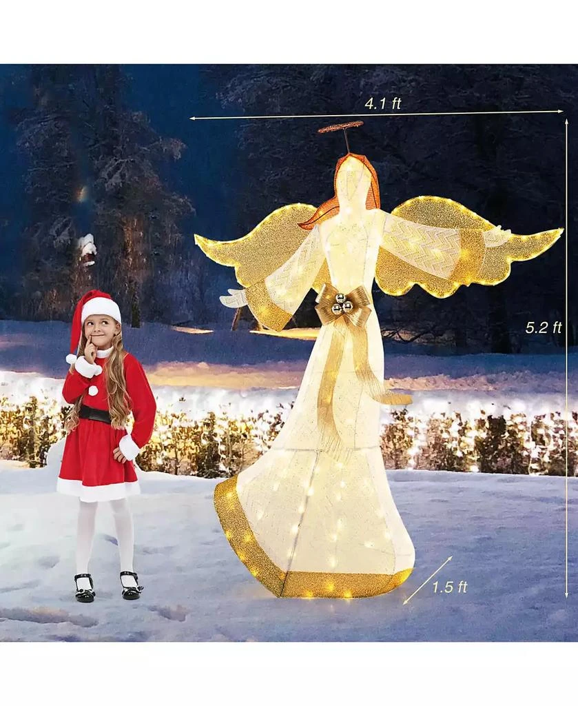 Costway 5.2 FT Lighted Angel with Halo & Bow Zip Ties & Ground Stakes 180 LED Lights 2