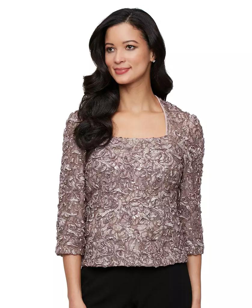 Alex Evenings Petite Square-Neck 3/4-Sleeve Lace Top