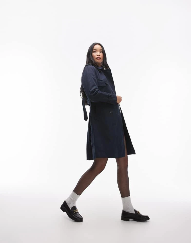 Mango Mango panel detail trench coat in navy 2
