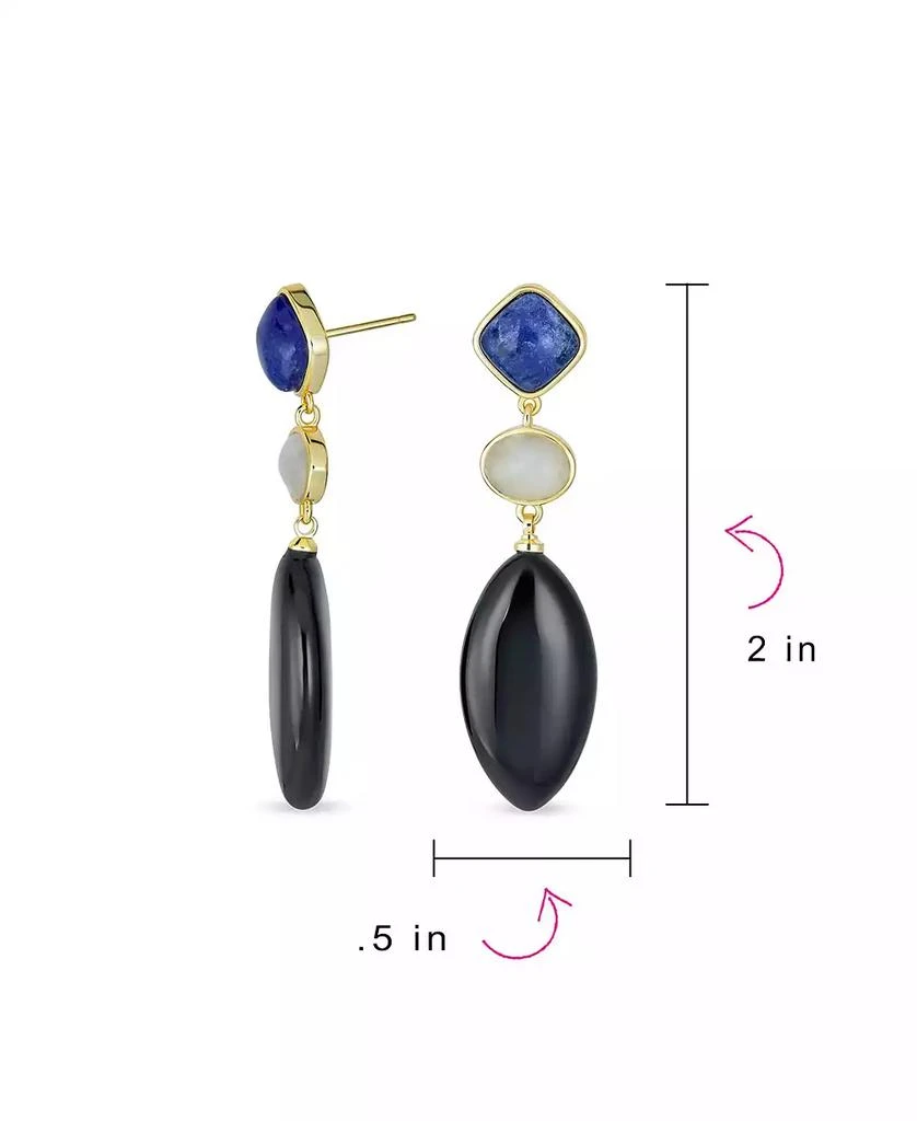 Bling Jewelry Unique Linear Long Natural Blue Lapis Black Onyx Rhombus Shape Square 3 Multi Tier Party Dangling Earrings Gold Plated 4