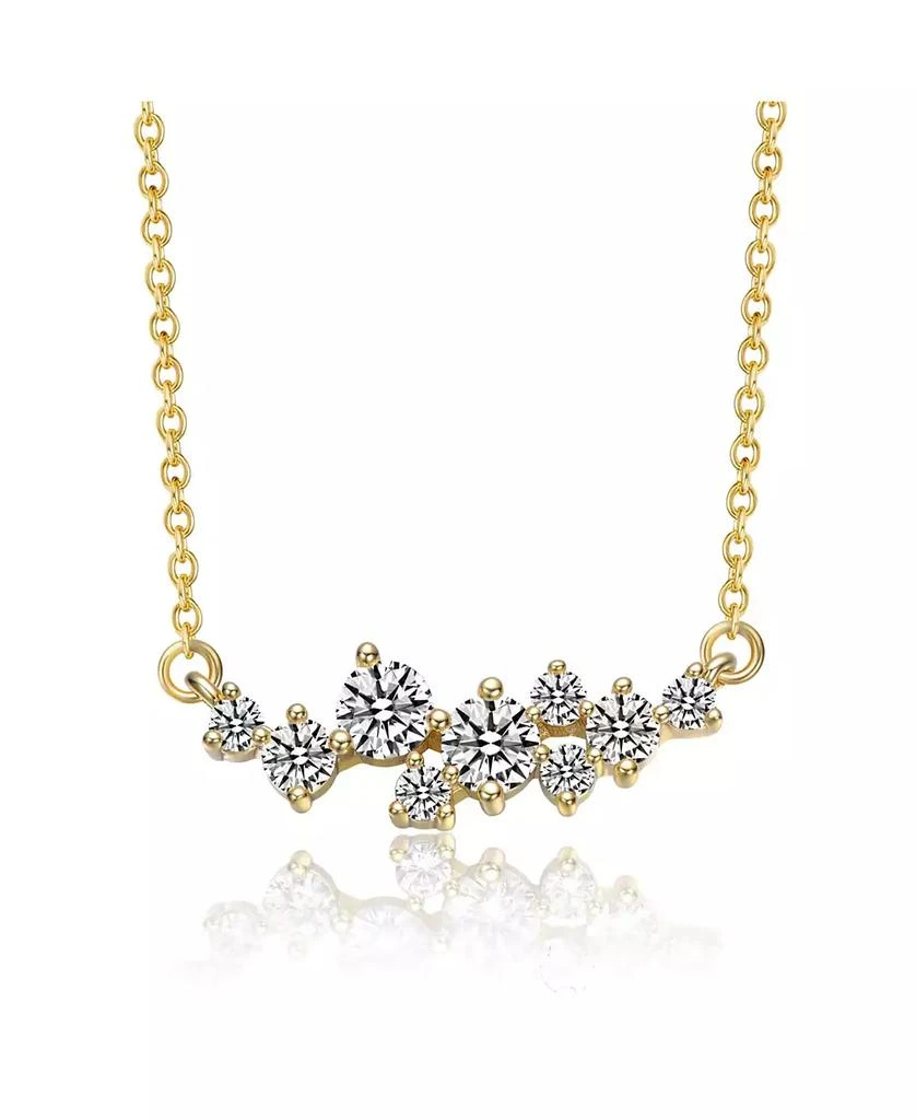 Genevive Sterling Silver 14K Gold Plated with Clear Moissanite Sleek Rectangular Pendant Necklace