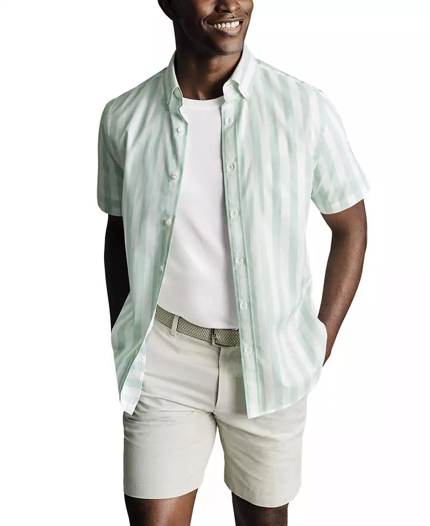 Charles Tyrwhitt Men's Slim Fit Short Sleeve Wrinkle-Resistant Striped Button-Down Shirt 1
