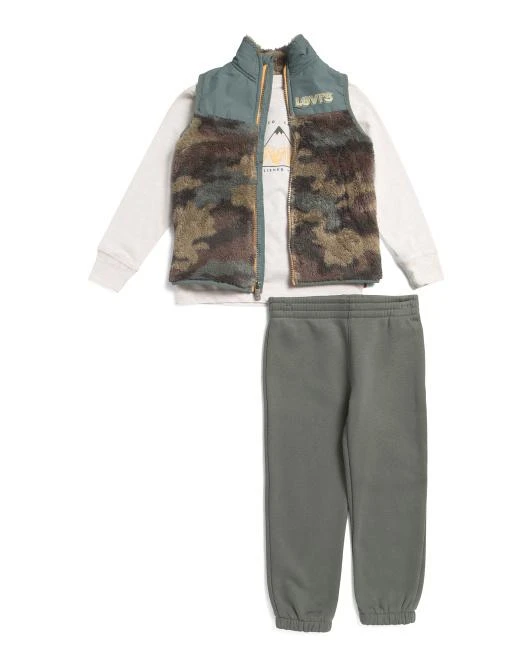 Levi
s Little Boys 3pc Graphic Long Sleeve Top Vest And Joggers Set 3