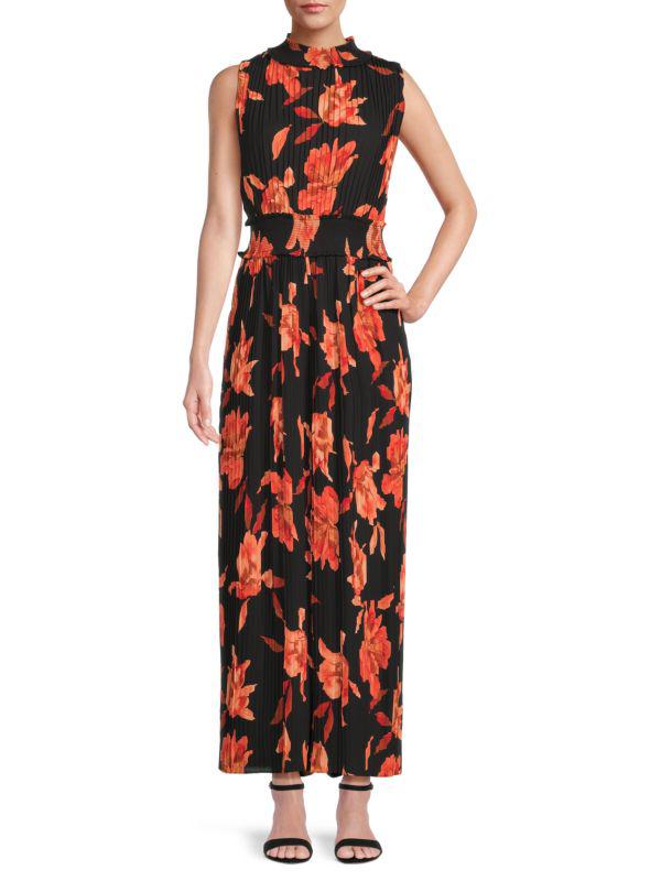 Nannette Floral Pleated Smocked Maxi Dress