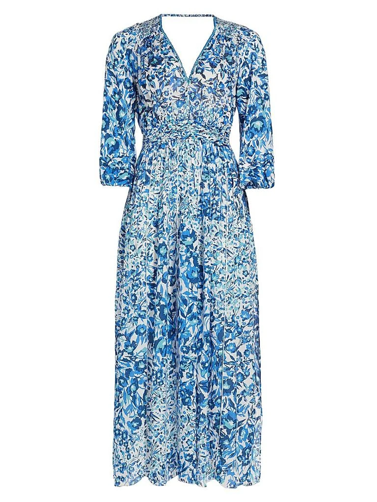 Poupette St Barth Annabelle Floral Crêpê V-Neck Midi Dress 1