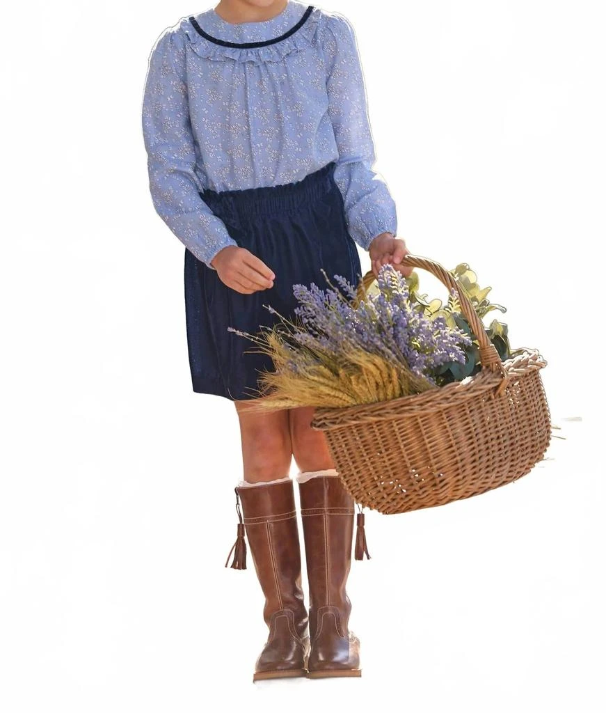 LITTLE ENGLISH Kid
s Paperbag Bow Skirt In Navy Velvet