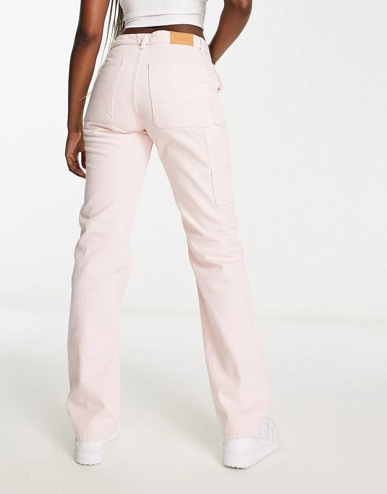 Monki Monki workwear straight leg jeans in pink 5
