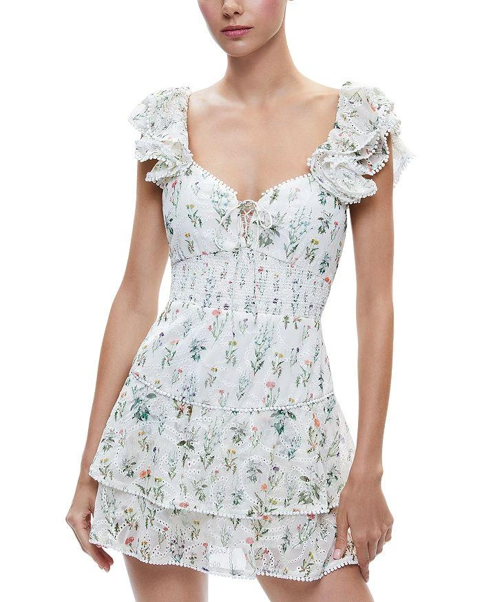 Alice + Olivia Hartford Floral Smocked Ruffle Sleeve Dress 1