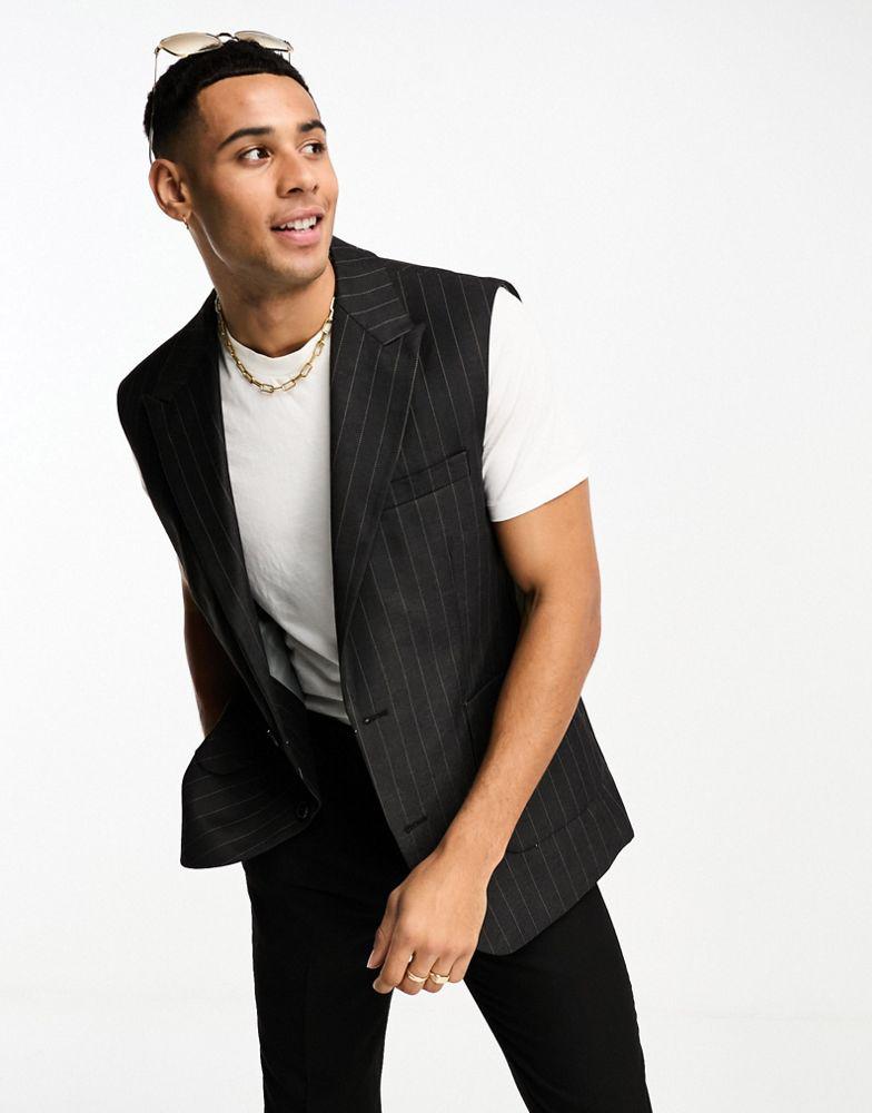 ASOS DESIGN ASOS DESIGN sleeveless suit jacket in grey pinstripe
