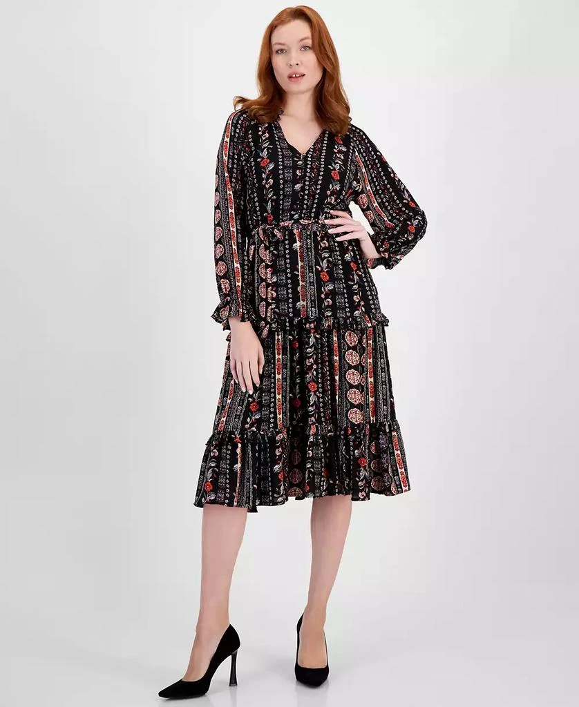 Tahari Women's Printed Fit & Flare Tiered Midi Dress 1