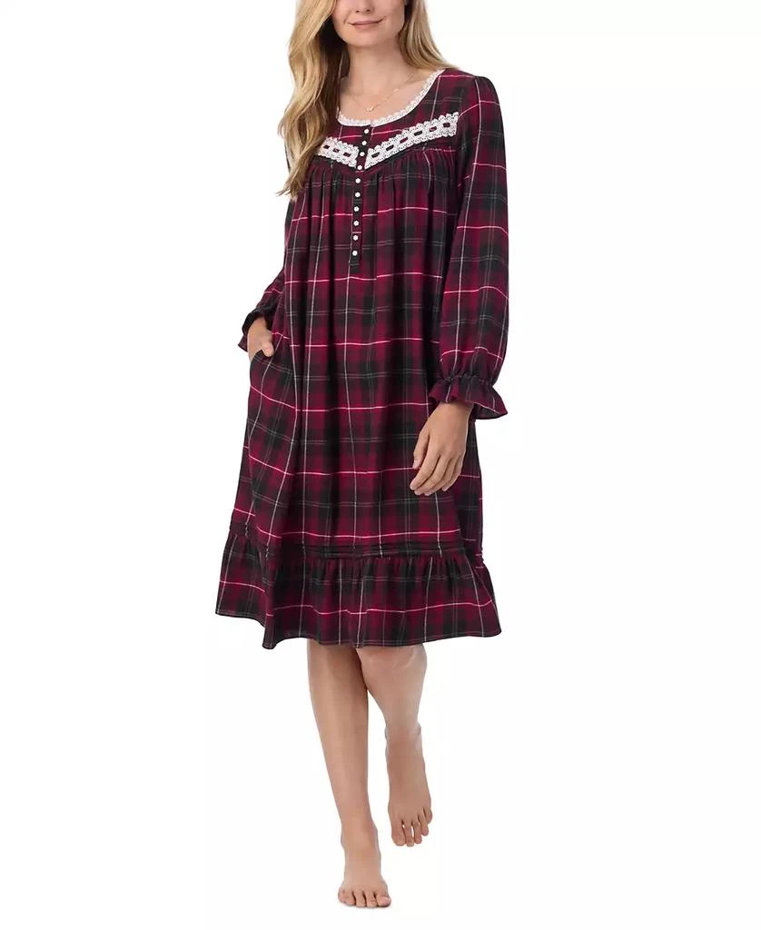 Eileen West Women's Plaid Flannel Lace-Trim Waltz Nightgown 3