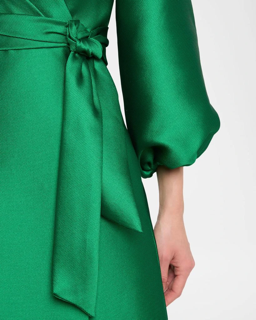 REEM ACRA Bishop-Sleeve Mikado Pique Wrap Gown 5