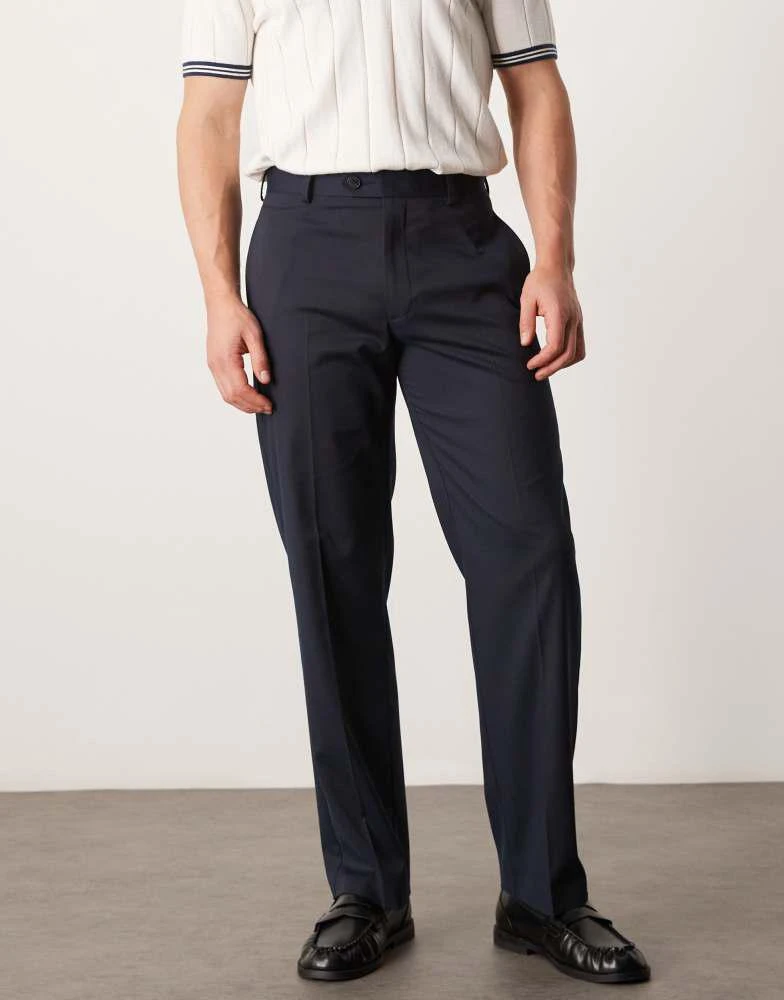 ASOS ASOS DESIGN smart straight leg micro texture trousers in dark navy 1