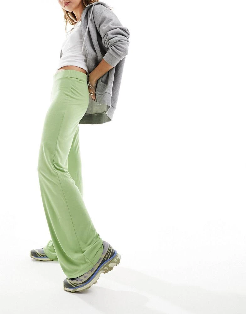 Monki Monki super soft wide leg trousers in light green 1