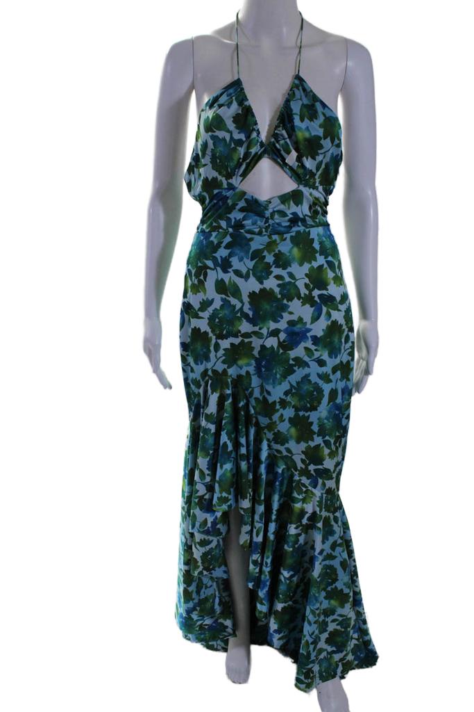 AMUR Womens Edie Tie Neck Gown Blue