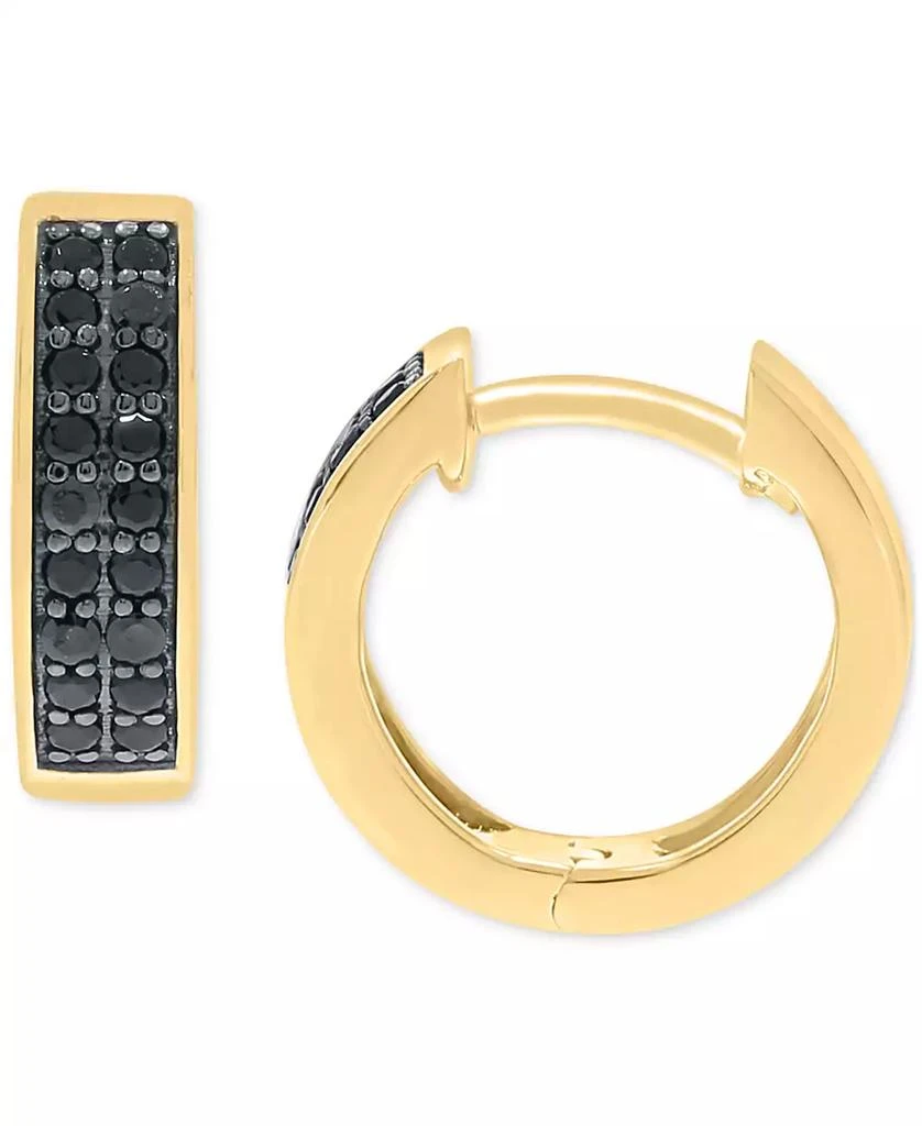Macy's Men's Black Diamond Double Row Huggie Hoop Earrings (1/3 ct. t.w.) in 14k Gold-plated Sterling Silver or Black Rhodium-plated Sterling Silver,  1/2" 1
