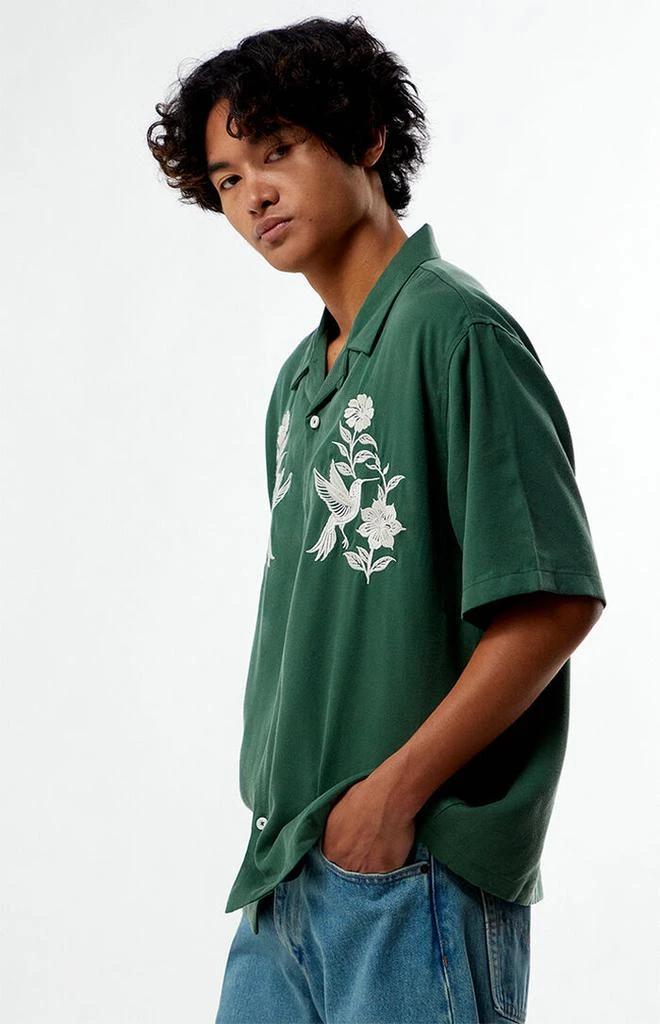 PacSun Green Floral Embroidered Oversized Resort Camp Shirt 3