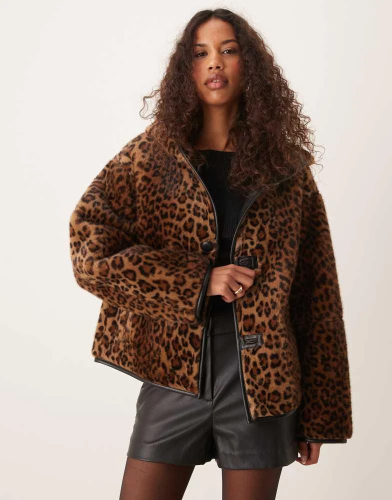 Mango Mango reversible leopard fur jacket in brown 3