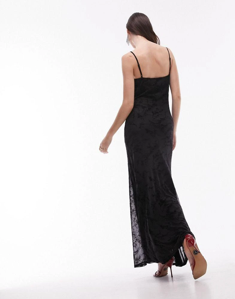Topshop Topshop  cowl neck jacquard maxi slip dress in black floral 3