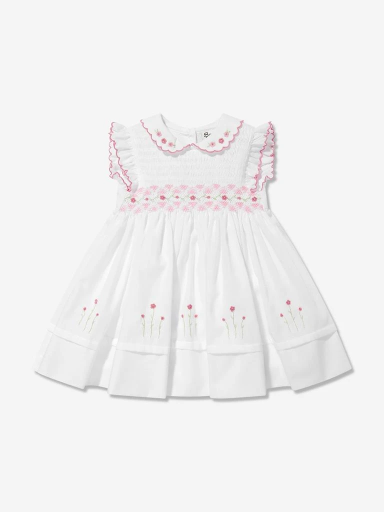 Sarah Louise Baby Girls Smocked Dress in White 1