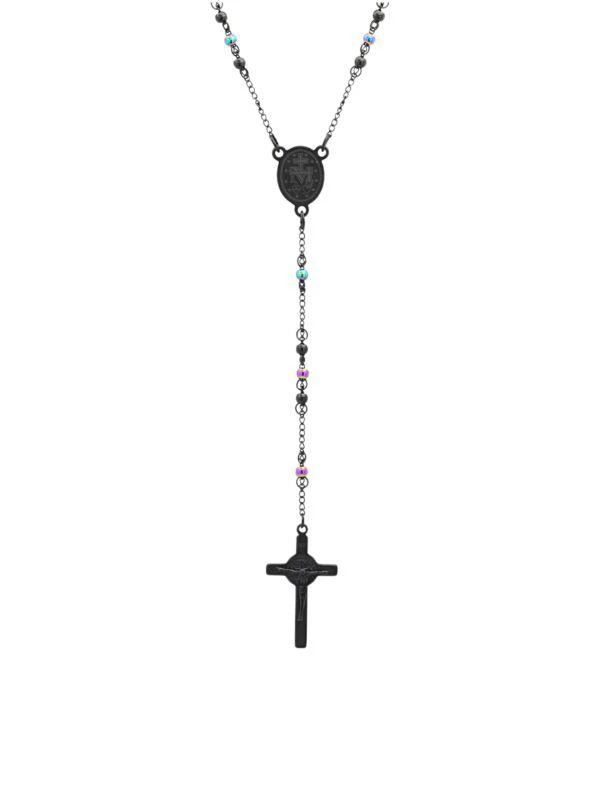 Anthony Jacobs Two-Tone Stainless Steel Rosary Pendant Necklace 1
