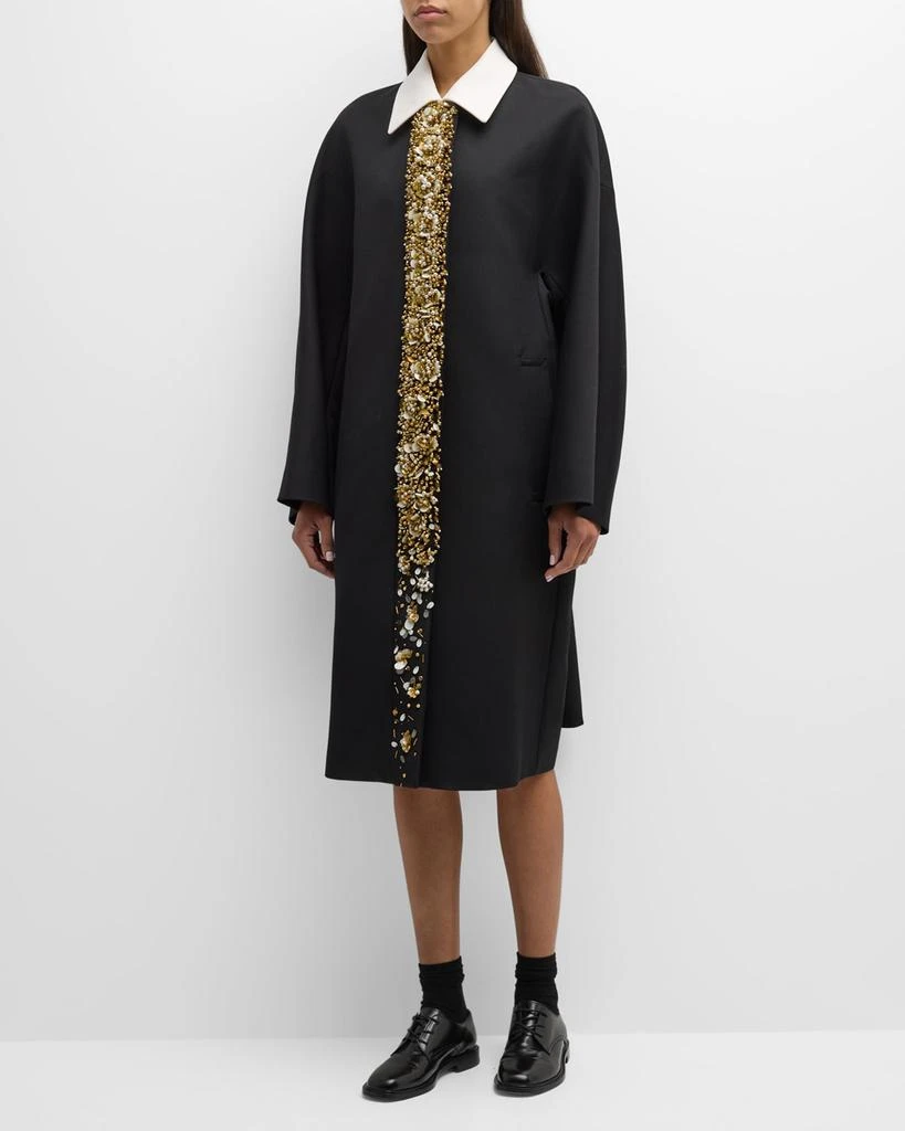 Dries Van Noten Roolsy Embellished Contrast-Collar Long Coat 3