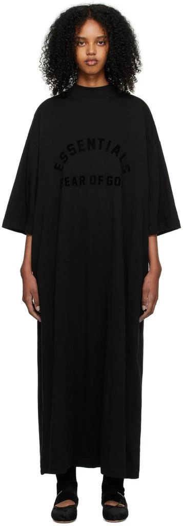 Essentials Black 3/4 Sleeve Midi Dress 1