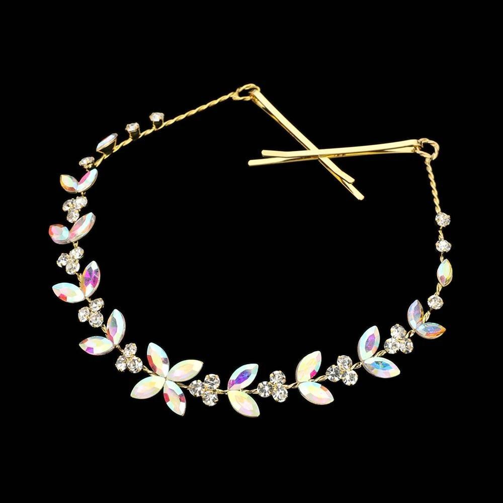 FASHNZFAB Marquise Stone Cluster Vine Bun Wrap Headpiece 2
