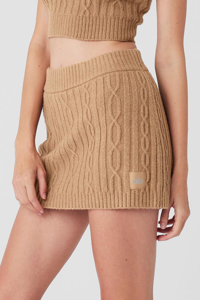 Alo Yoga Cable Knit Winter Bliss Mini Skirt - Toasted Almond