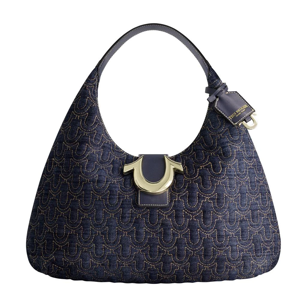 True Religion Quilted Horseshoe Large Denim Hobo 7