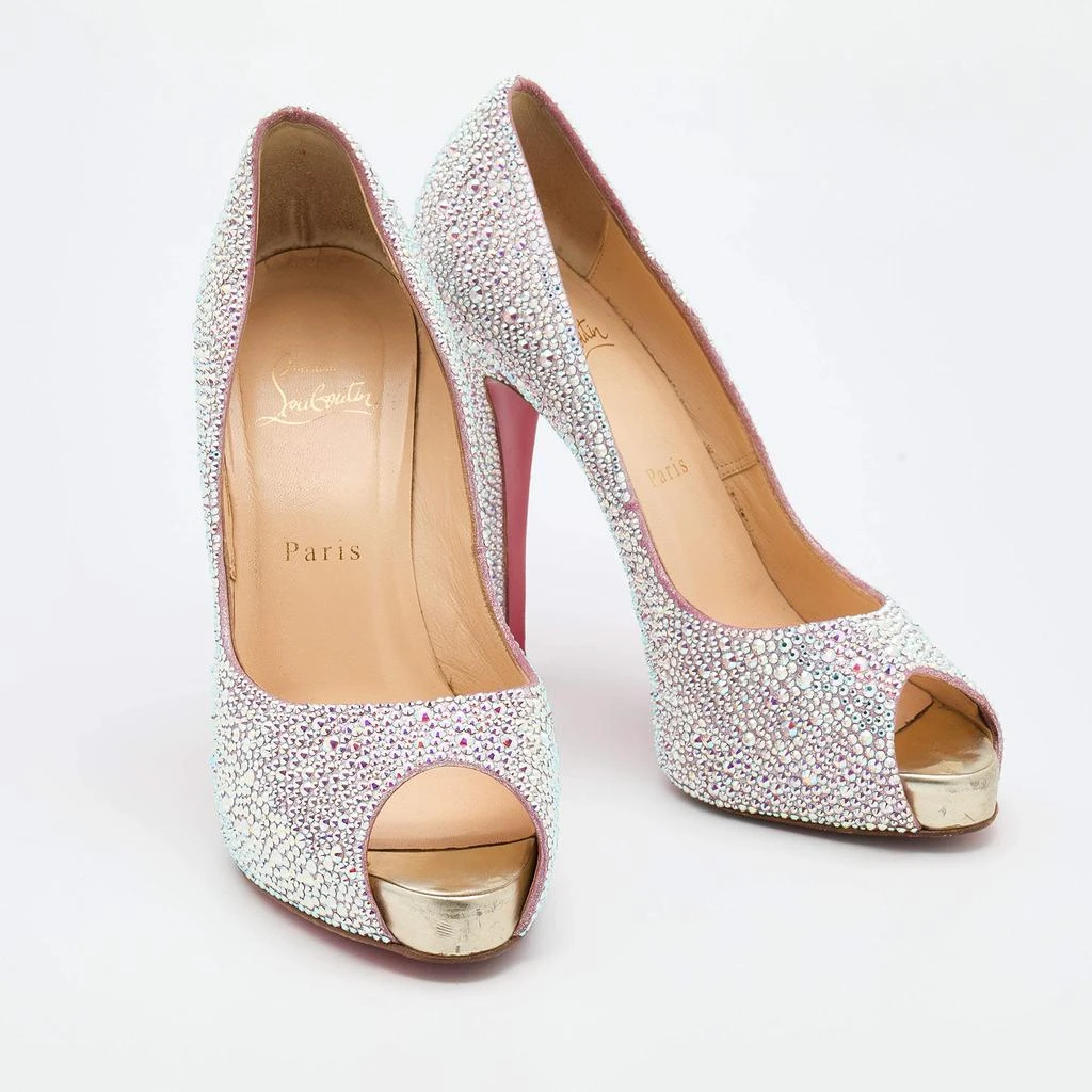 Christian Louboutin Christian Louboutin Pink Suede Crystal Embellished New Riche Peep Toe Pumps Size 38 4
