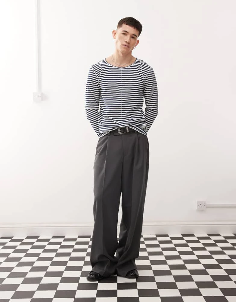 Cheap Monday Cheap Monday x Landon Barker long sleeve t-shirt with back print in black and white stripe 3