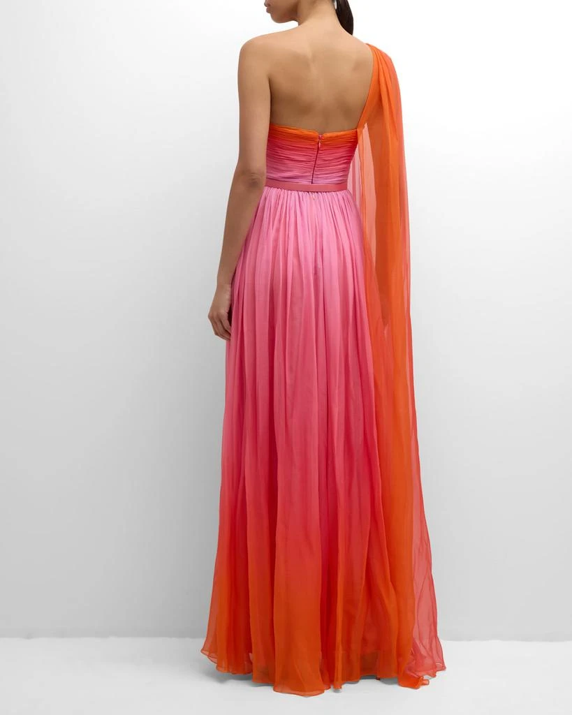 Zuhair Murad Miami Gradient Chiffon One-Shoulder Cape Gown 4