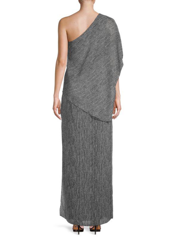 Halston Heritage Striped One-Shoulder Maxi Dress