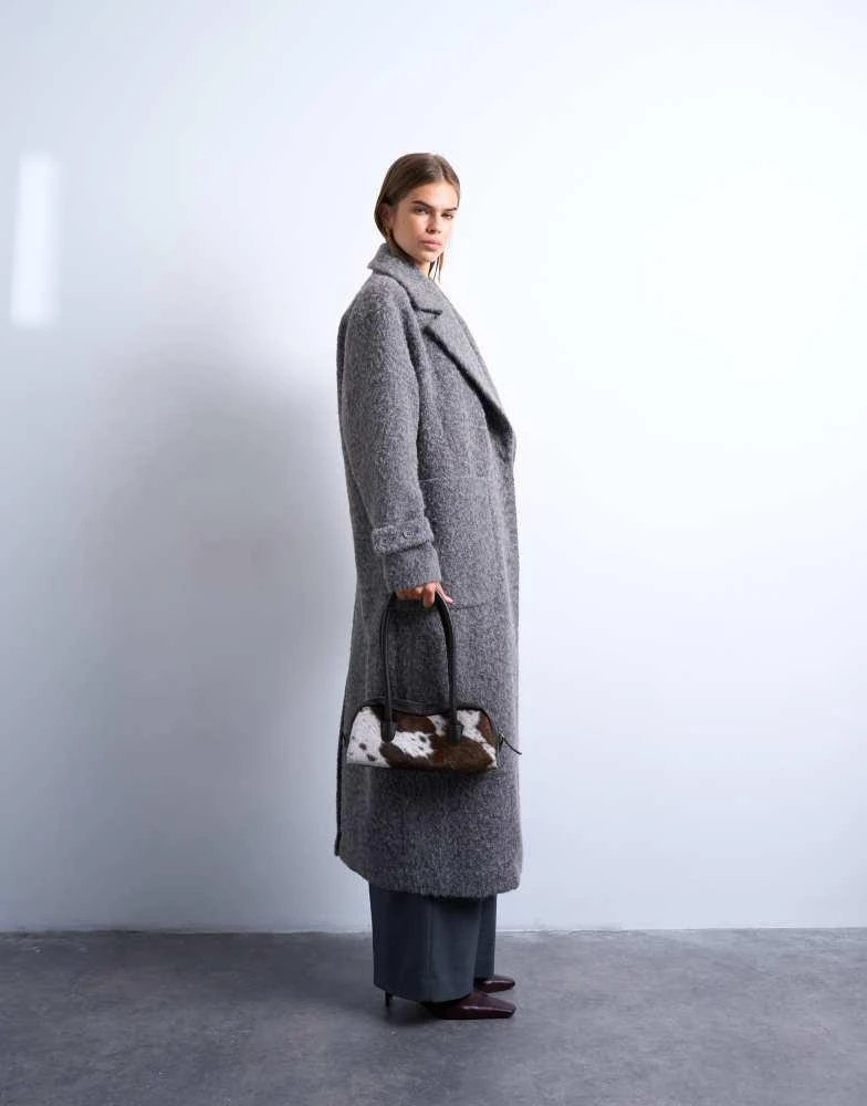 Topshop Topshop unlined soft brushed chuck on longline coat in charcoal