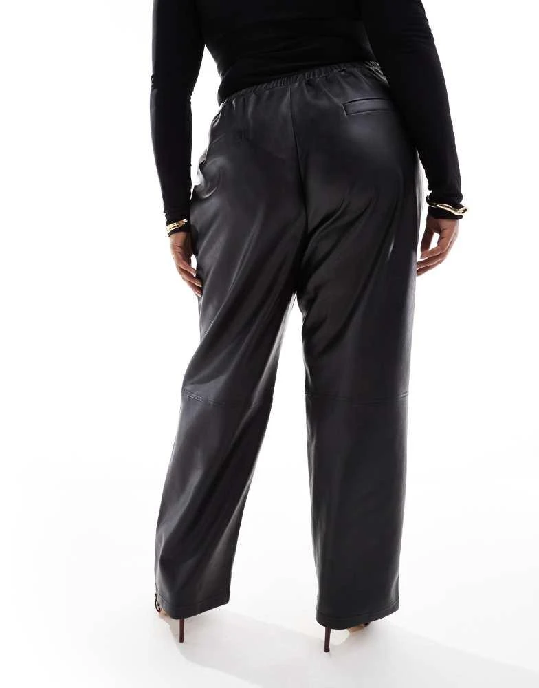 4th & Reckless Plus 4th & Reckless Plus leather look straight leg pull on trousers in black 4