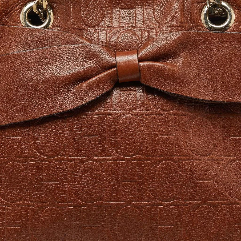 Carolina Herrera Carolina Herrera Brown Monogram Embossed Leather Audrey Shoulder Bag 5