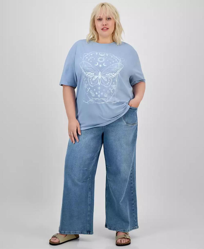 Rebellious One Trendy Plus Size Cosmic Butterfly Cotton T-Shirt