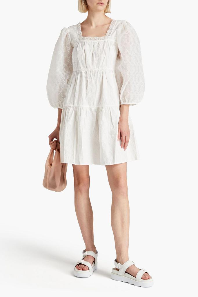 shrimps Coraline embroidered organza-paneled cotton mini dress