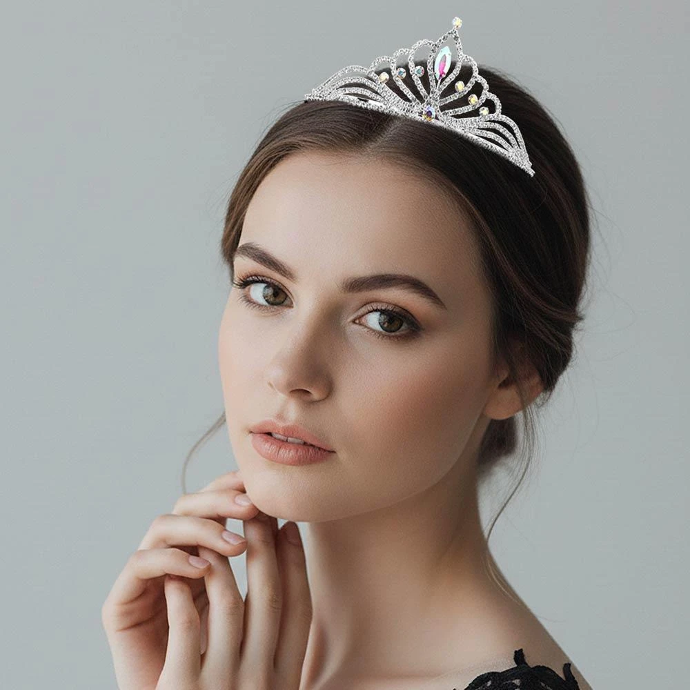 FASHNZFAB Marquise Stone Center Rhinestone Pave Princess Tiara 3