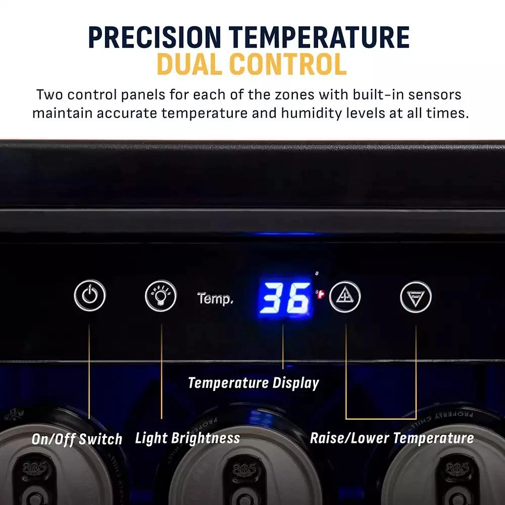 Newair 24 Inch Premium Built-in Dual Zone 20 Bottle and 60 Can French Door Wine and Beverage Fridge in Stainless Steel with SplitShelf 9