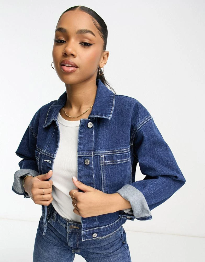 Abercrombie & Fitch Abercrombie & Fitch cropped denim jacket in dark blue 1